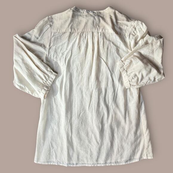 BANANA REPUBLIC SILK COTTON BLOUSE ROSE APPLIQUÉ BOHO HIPPIE BLOUSE SIZE MEDIUM - Picture 2 of 5